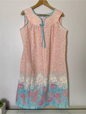 Vintage Coffee Time Women's Chemise Sleepwear Medium Zip-up Lightweight Floral